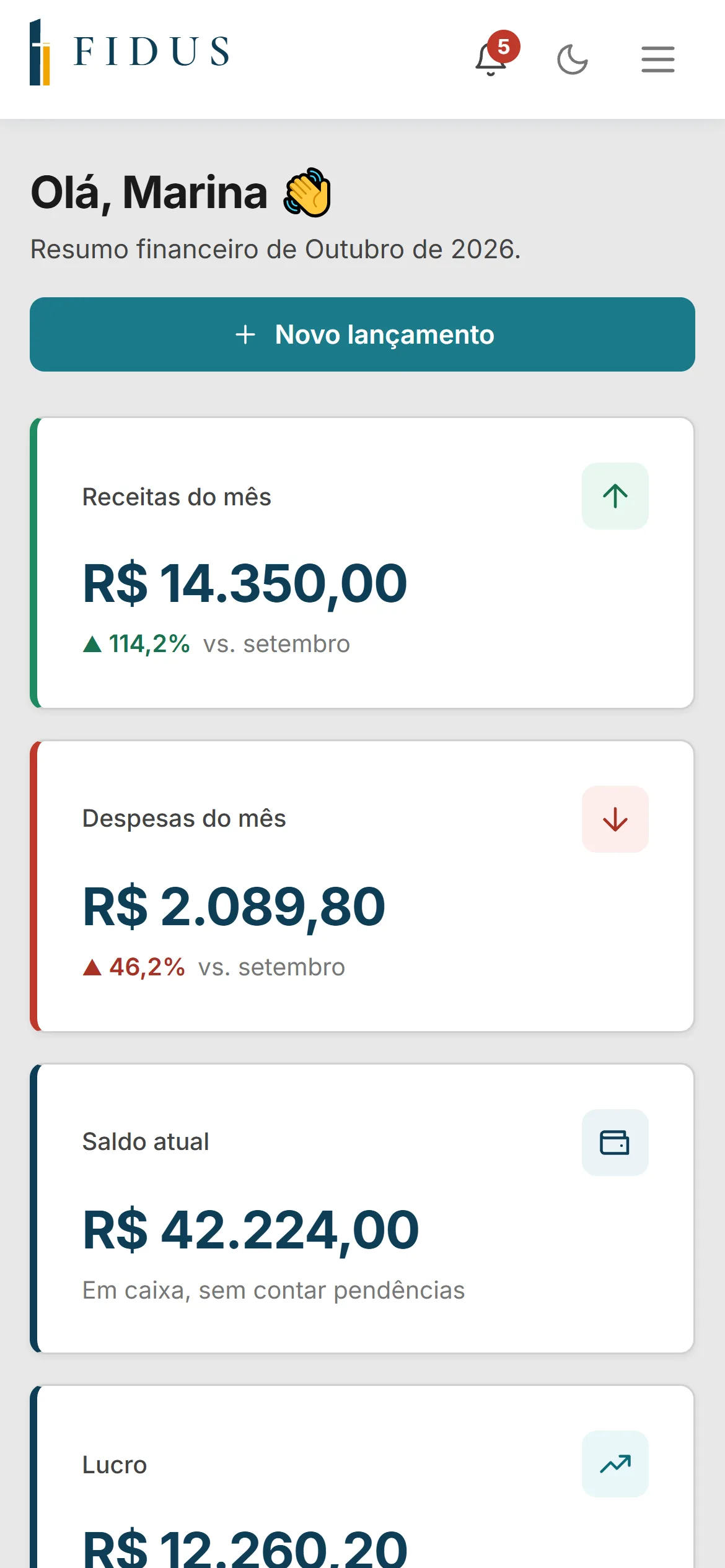 Painel do FIDUS no celular